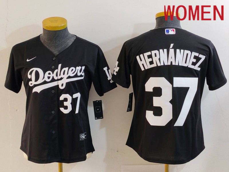 Women Los Angeles Dodgers #37 Hernandez Black Nike Game 2024 MLB Jersey style 7264->women mlb jersey->Women Jersey